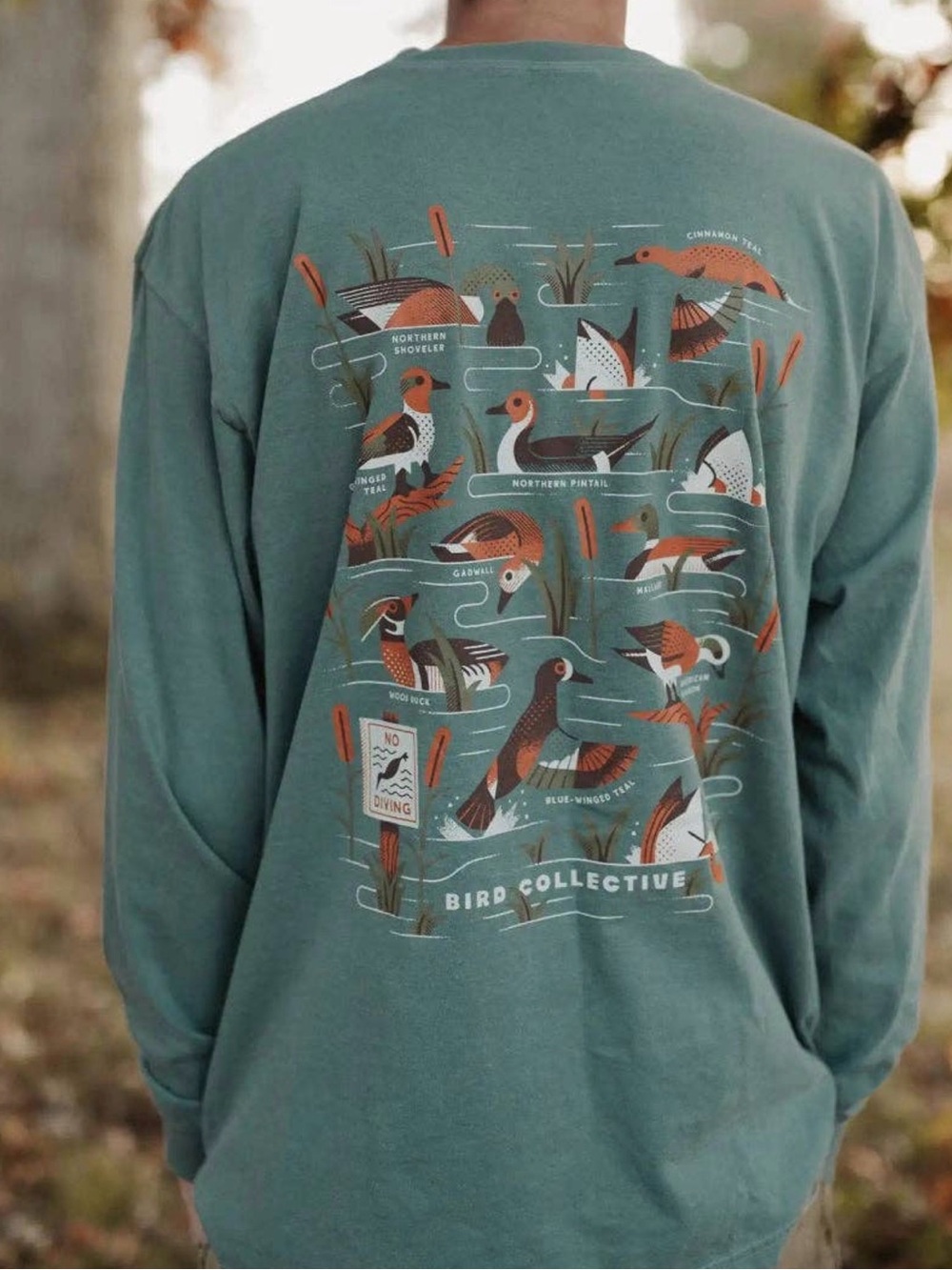 NWOT Green Bird Collective Ducks Graphic Long Sleeve Tee